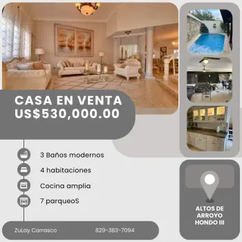 Venta de casa en altos de arroyo hondo iii santo domingo d.n.