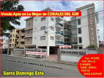 Vendo apto en lo mejor de  corales del sur 3 habs. 1er. nivel 120 mts.