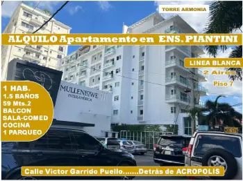 Alquilo apto de 1 hab 7mo. nivel balcon ens. piantini torre armonia 17