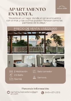 Apartamento de 2 habitaciones en venta en samaná.