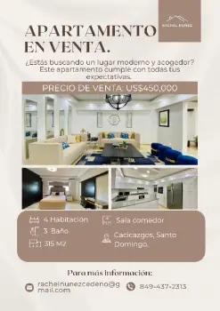 Apartamento de 4 habitaciones en venta en los cacicazgos.