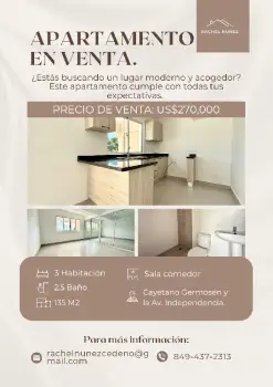 Apartamento de 3 habitaciones en venta en la av. independencia.
