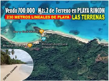 Vendo 700ooo mts.2 con 230 metros  lineales de playa en playa rincon l
