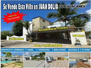 Vendo exclusiva villa 3 niveles amueblada en los guayacanes juan dolio