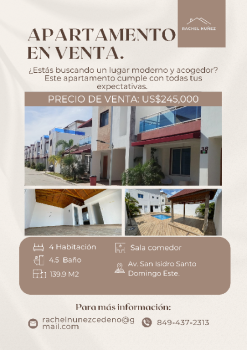 Apartamento en venta en san isidro.