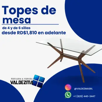 Topes de vidrio templado ded 4 y 6 sillas
