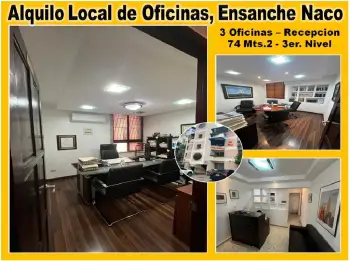 Alquilo local de oficinas ens. naco 3 oficinas recepcion 74 mts.2 3er.
