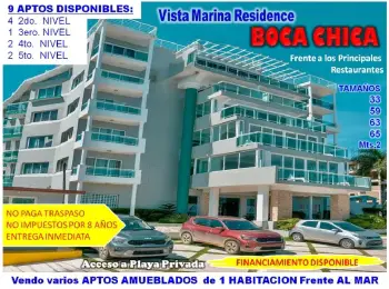Vendo varios  aptos amueblados 1 habitacion en  boca chica torre vista