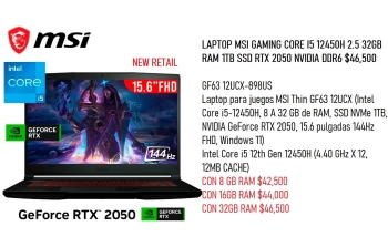 Msi gaming gf63 core i5 12450h 32gb ram 1tb ssd rtx 2050 nvidia ddr6 4