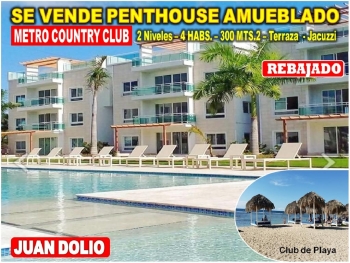 Penthouse de lujo amueblado en metro country club 300 mts.2 4 habs. te
