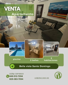 Apartamento en venta - bella vista amueblado santo domingoc