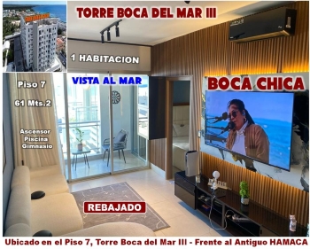 Vendo apto con vista al mar en boca chica torre boca del mar iii 1 hab