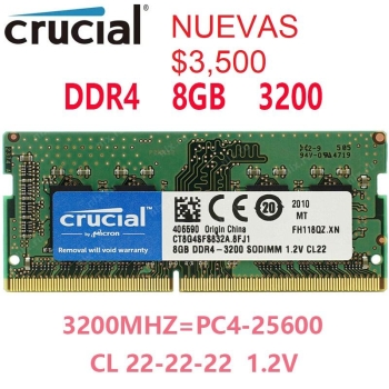 Memoria ddr4 laptop 8gb 3200mhz crucial new 3500