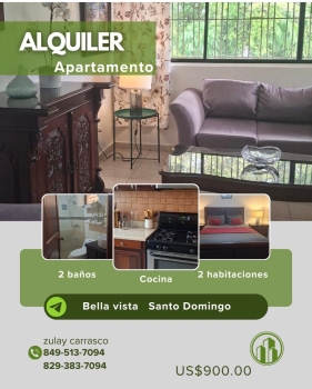 Alquiler apartamento amueblado – bella vista santo domingo a una esqui