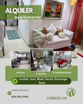 Alquiler apartamento amueblado – ciudad juan bosch santo domingo este