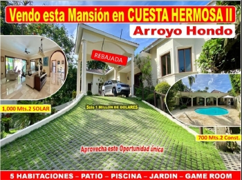 Vendo imponente mansión en cuesta hermosa ii 5 habs. 1000 mts.2 patio