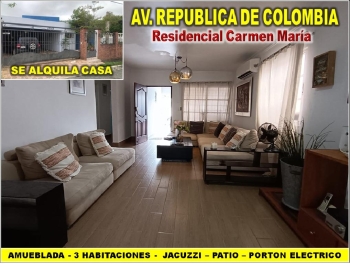 Alquilo casa amueblada en la republica de colombia 3 habs. 291 mts.2 p