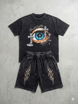 Conjunto streetwear trust  loyalty – t-shirt acid wash  short tribal