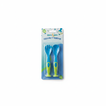Set de cuchara y tenedor para bebé 0-6 meses a x a x u a x ul az azu a