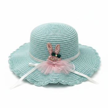 Sombrero de paja infantil con adorno de conejo az azu azul 1 10 10c 10