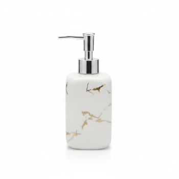 Dispensador de jabón líquido blanco con diseño mármol
