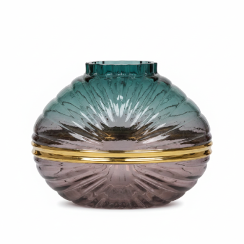 Florero de vidrio texturizado con detalle dorado 1 10 10c 10cm