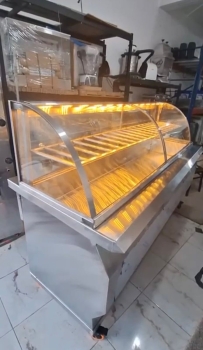 Vitrina baño maría de cristal curvo en acero inoxidable completo de 6