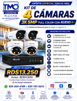 Kit de 4 camaras 5mp 3k full color con audio