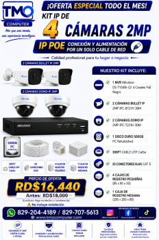 Kit de 4 camaras ip poe 2mp   en santo domingo este