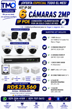 Kit de 6 camaras ip poe 2mp en santo domingo este