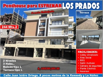 Vendo penthouse para estrenar en los prados 244 mts.3 3 habs.  a pasos