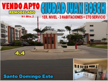 Vendo apto 1er. nivel en ciudad juan bosch res. dos amigos 3 habs. 91