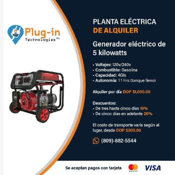 Alquiler de plantas eléctricas de 5000 watts