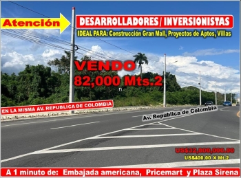 Vend0 82000 mts.2 de terreno en la misma republica de colombia a pasos