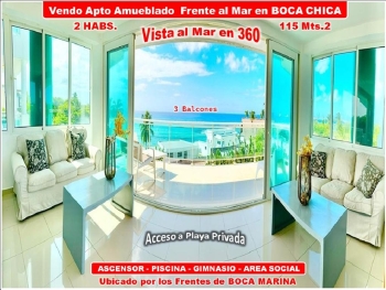 Vendo exclusivo apto con vista al mar de 360 grados en boca chica 2 ha