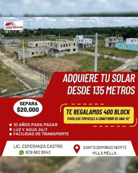 Vendo terreno  de 140 mts.  con financiamiento disponible en santo dom