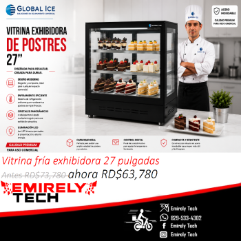 Vitrina exhibidora fria cuadrada para postres alimentos frios de 27 pu