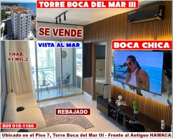 Vendo apto con vista al mar en boca chica torre boca del mar iii 1 hab