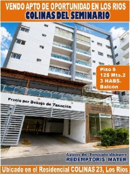 Venta excelente apto en los rios colinas del seminario  3 habs. 125 mt