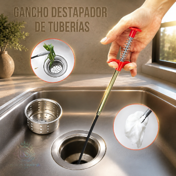 Gancho destapador de tuberías flexible para desages con extracción de