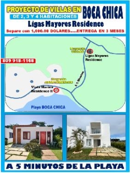 Proyecto de  villas  aptos o solares en boca chica a solo 5 minutos de