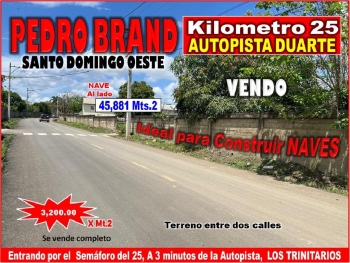 Vendo terreno para naves en pedro brand 45881 mts.2 a 3 minutos de la