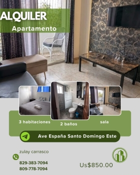 Apartamento en alquiler avenida españa  santo domingo este cómodo apar