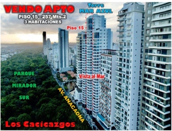 Vendo apto en torre mar azul frente parque mirador sur 3 habs. 257 mts