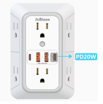 Toma corriente regleta puerto usb type-c con luz ac input/output