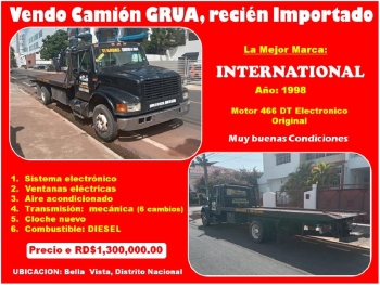 Vendo camión grua marca international del 98 recién importado