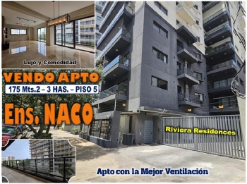 Vendo exclusivo apto de lujo en naco 3 habs. 175 mts.2 piso 5