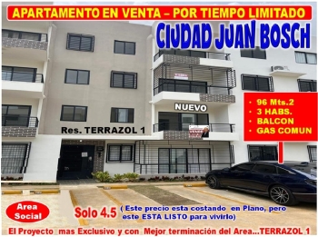 Se vende apto en la ciudad juan bosch – por tiempo limitado 3 habs. 96