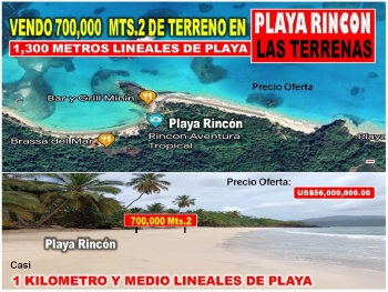 Vendo 700000  mts.2 con 1300 metros lineales de playa en  playa rincón