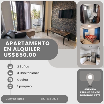 Apartamento en alquiler avenida españa  santo domingo este